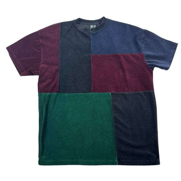 Asos Men's 2XS Navy Multicolor Color Block Velour Shirt Top - Picture 1 of 9